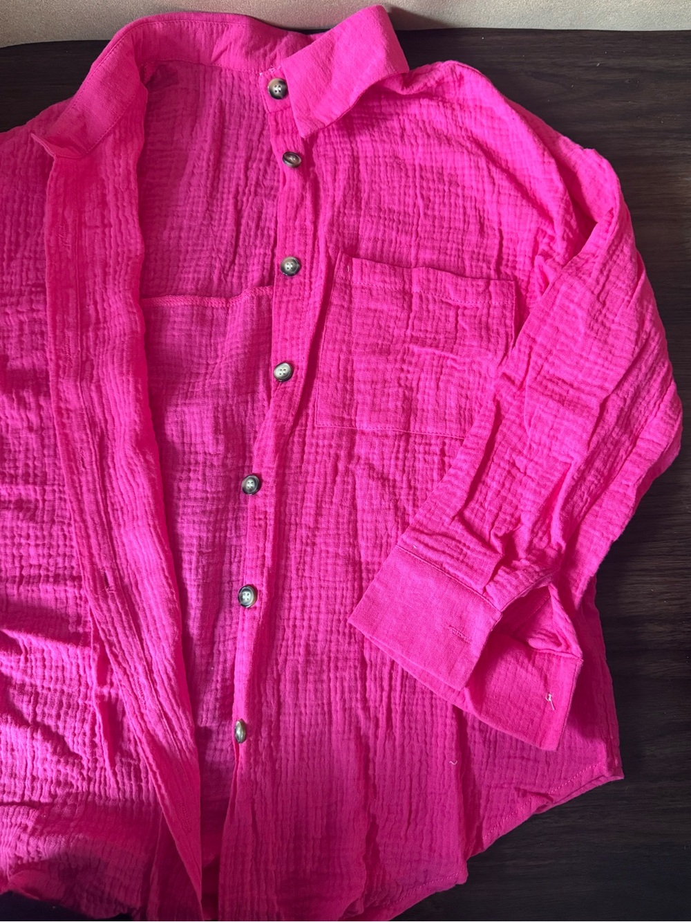 SHEIN Lightweight Button-Up Shirt - Hot Pink NWOT